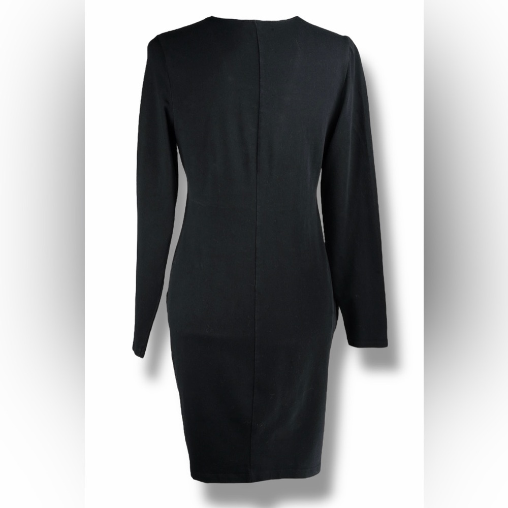 Express Women’s Black Deep V-Neck Long Sleeve Classic Bodycon Dress – Size L - Picture 6 of 17